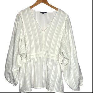 🆕The Pyramid Collection White Peplum Style Blouse Sz XL